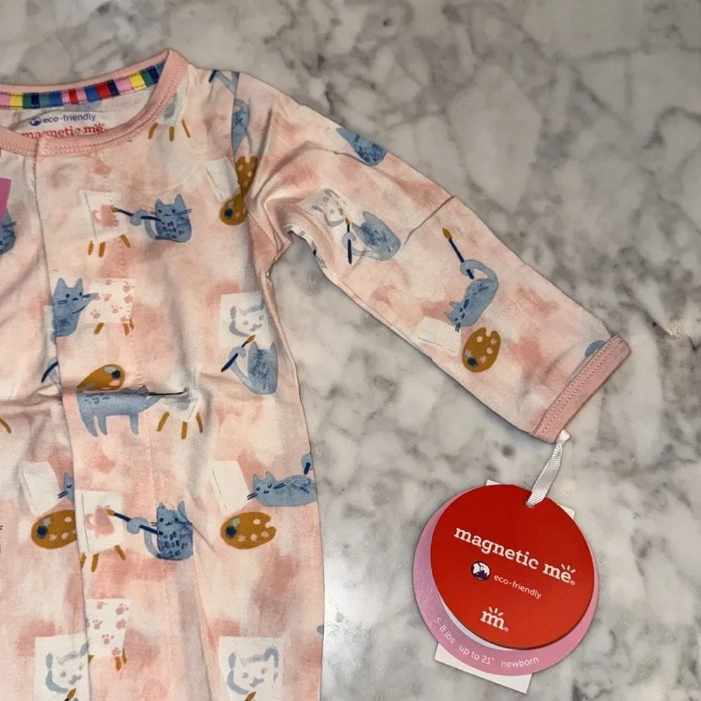 NWT Magnetic Me Modal Pink & Blue Cat Artist Footie - Picture 6 of 7